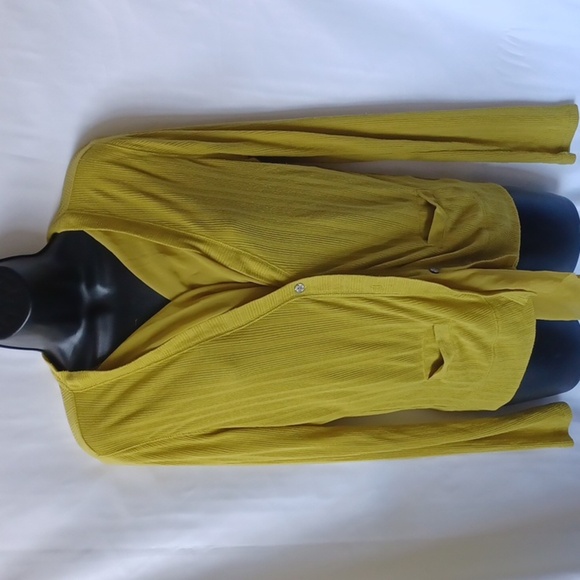 Simply Vera Vera Wang Yellow-Green V Neck Cardigan Sweater with built-in scarf - Picture 1 of 5